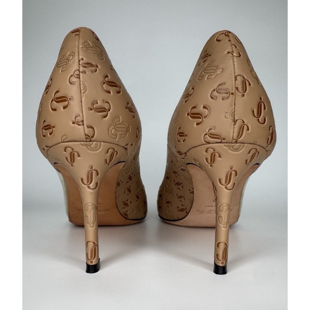 Jimmy Choo Cass 95 Leather & Vinyl Size Eu 37 US 7 Pump Beige Brown - Picture 5 of 13